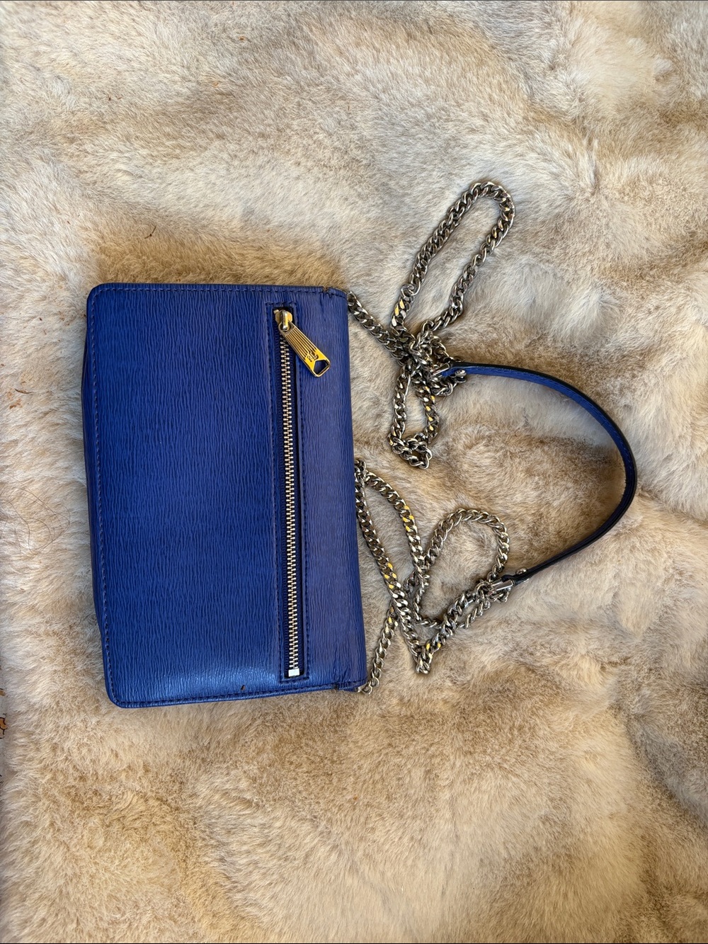 Lauren Ralph Lauren Vintage Blue Leather Chain Crossbody with Logo Plate - Picture 3 of 9